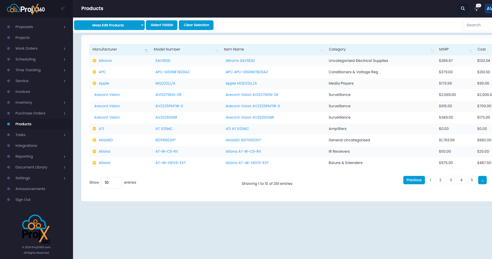 Product Manager Table